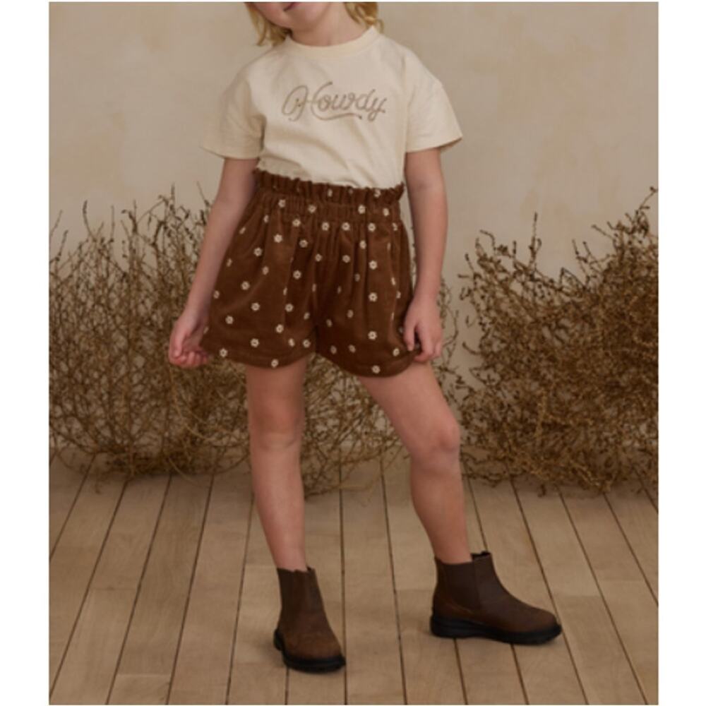 Rylee + Cru Girl's Brown Floral Embroidery Paperbag Short Shorts Size 2-3 Y